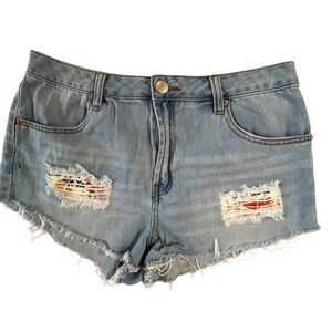 Refuge Shorts Women 12 High Rise Distressed Patched 100% Cotton (W30 L2)